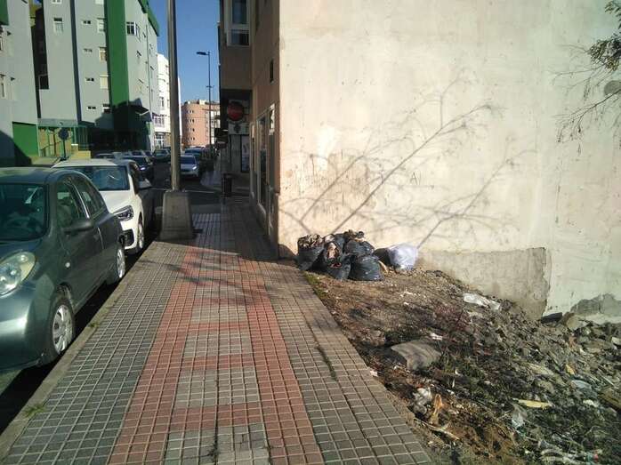 Bolsas de basura arrojadas en una parecela de la calle Gofiones, en Picachos (Foto TA)